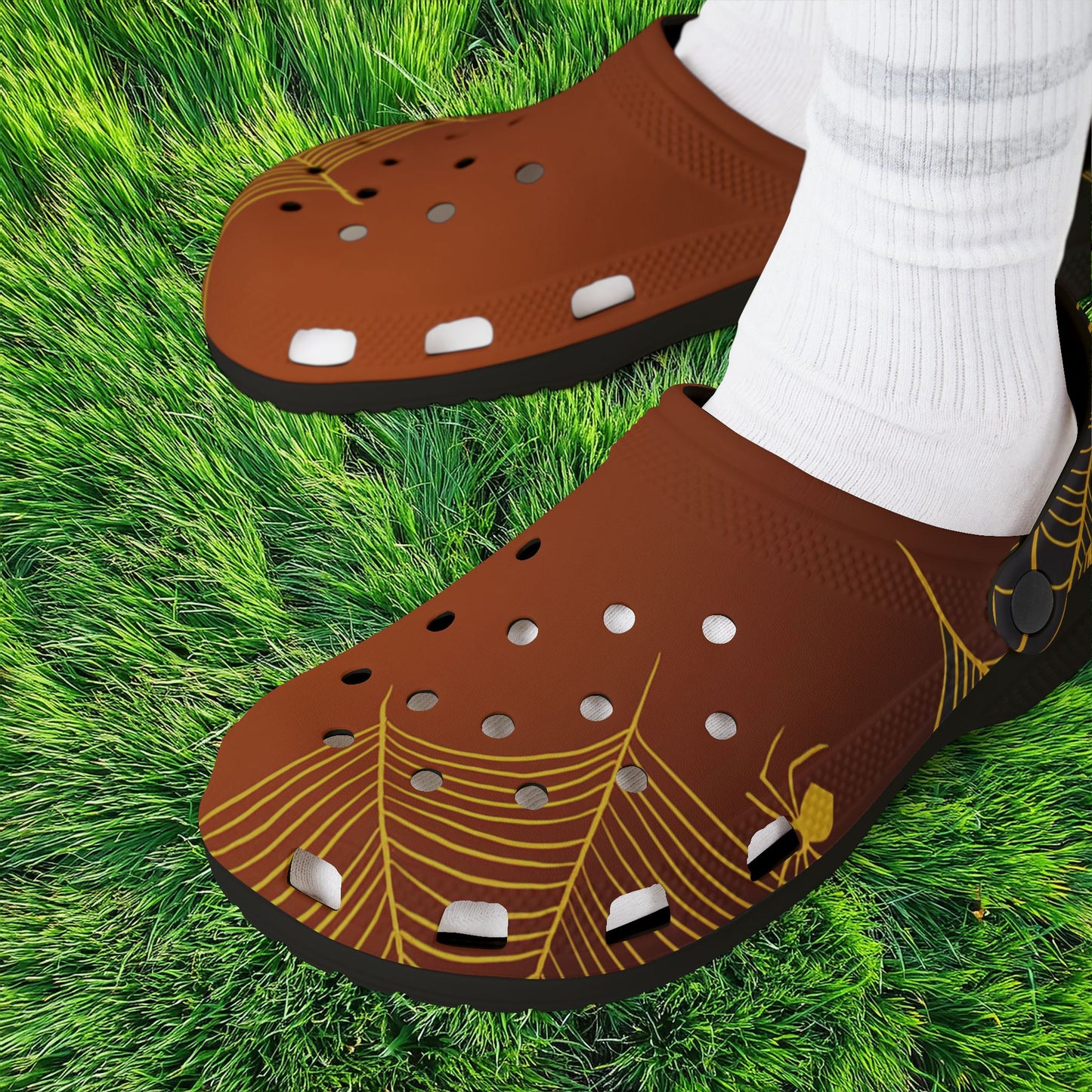 Orange Spider Web Foam Clogs