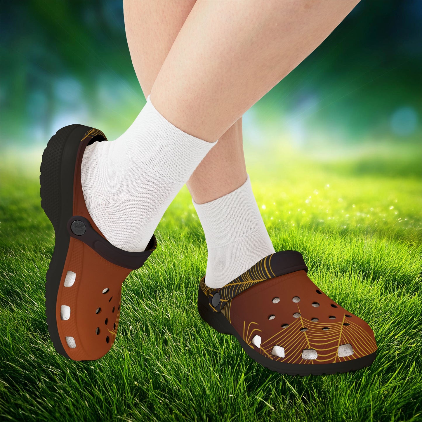 Orange Spider Web Foam Clogs