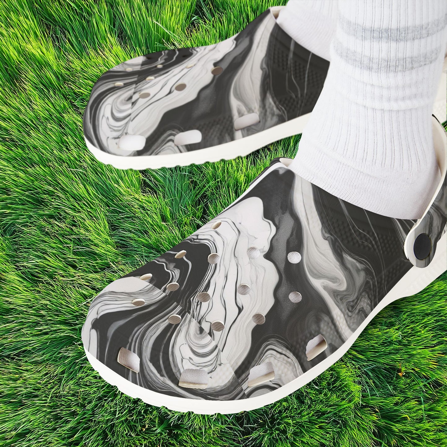 Black and White Marble Pattern Foam Clogs
