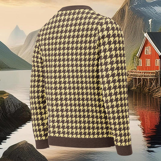 Earthen Houndstooth Knitted crew neck sweater