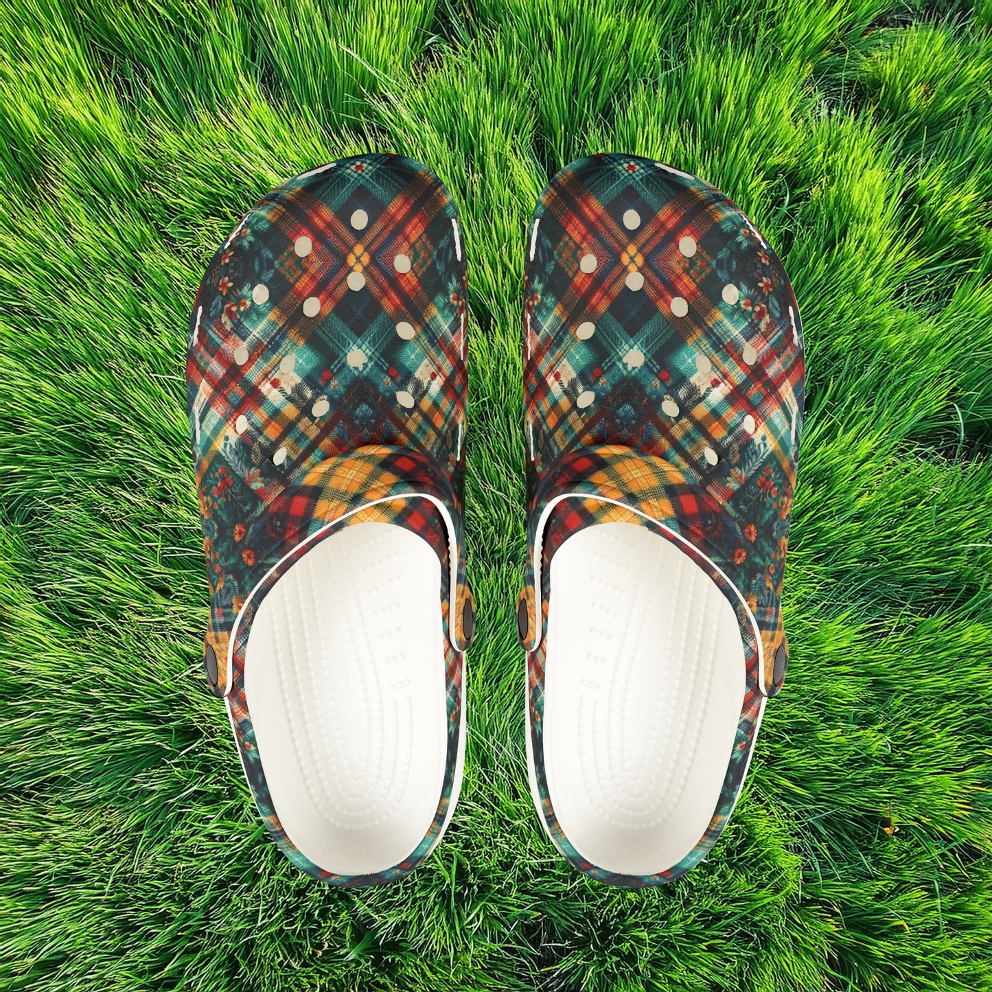 Floral Plaid Foam Clogs