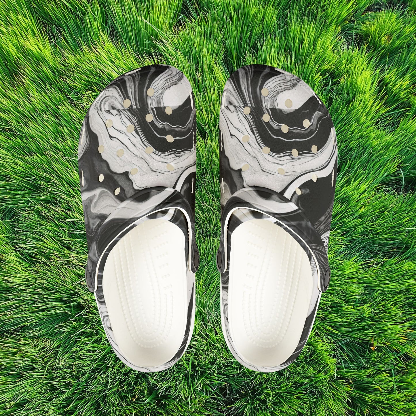 Black and White Marble Pattern Foam Clogs