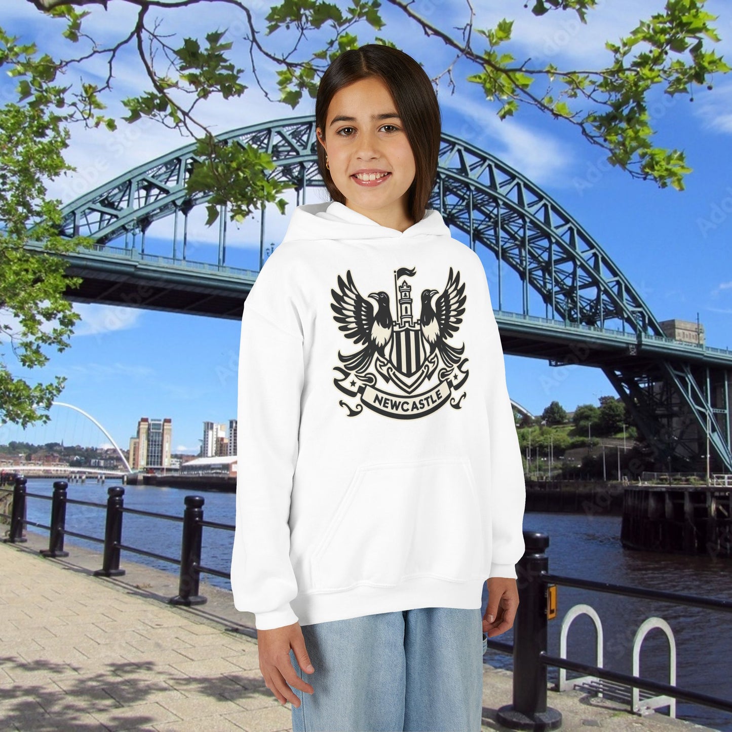 Newcastle United B&W Crest Youth Hoodie