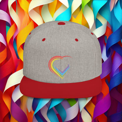 Rainbow Heart Flat Bill Snapback