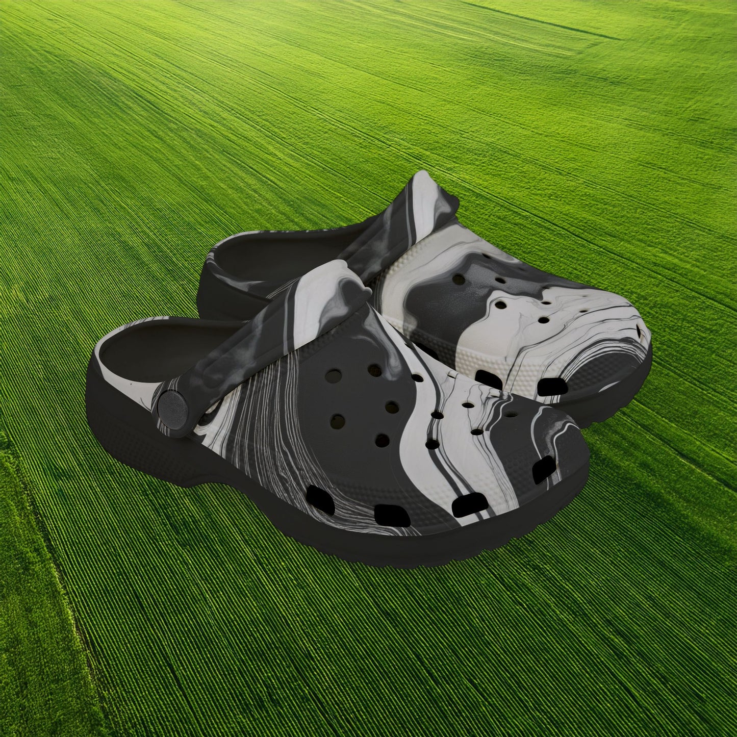 Black and White Marble Pattern Kid's Foam Clogs