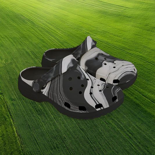 Black and White Marble Pattern Kid's Foam Clogs