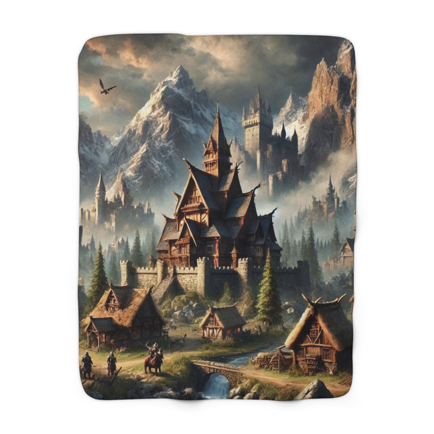 Mountain Village Mist Sherpa Fleece Blanket