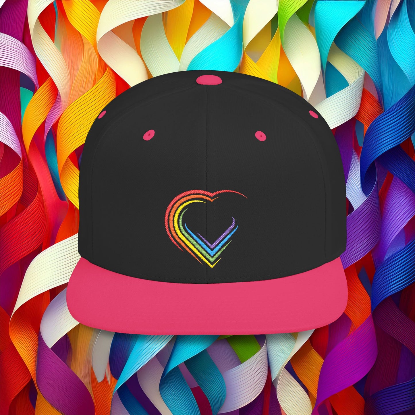 Rainbow Heart Flat Bill Snapback