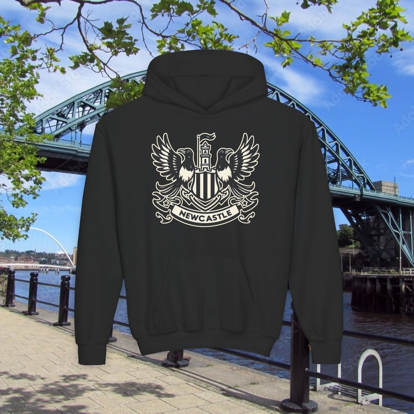 Newcastle United B&W Crest Youth Hoodie