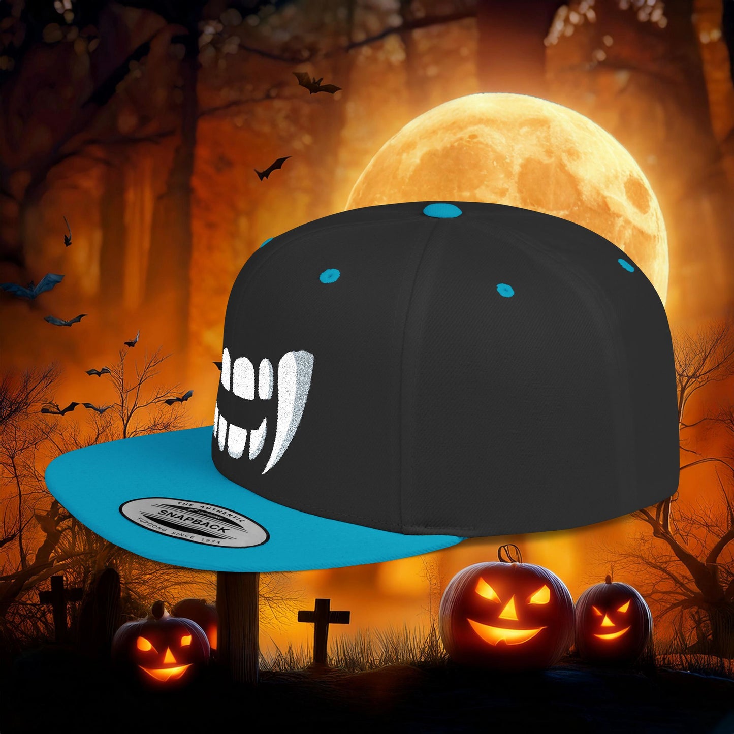 Vampire Teeth Flat Bill Snapback