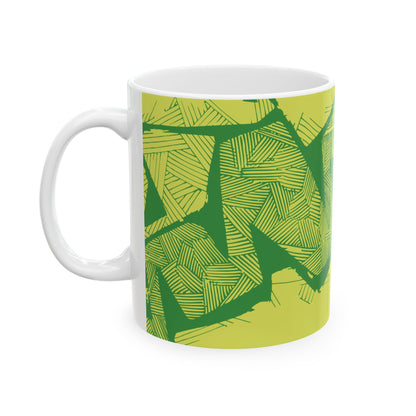 Electric Green and Gold Retro Newcastle Ceramic Mug, (11oz, 15oz)