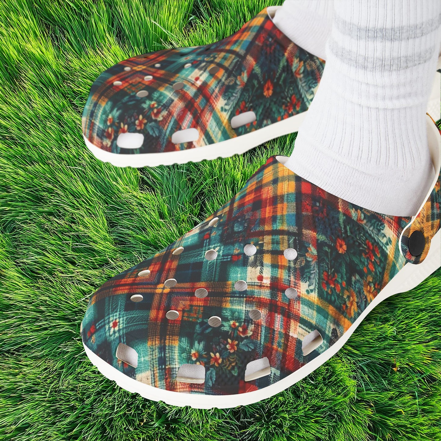 Floral Plaid Foam Clogs