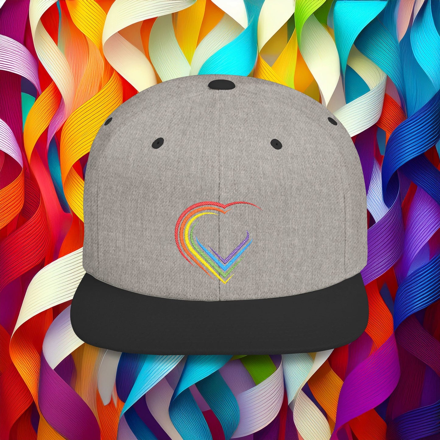 Rainbow Heart Flat Bill Snapback