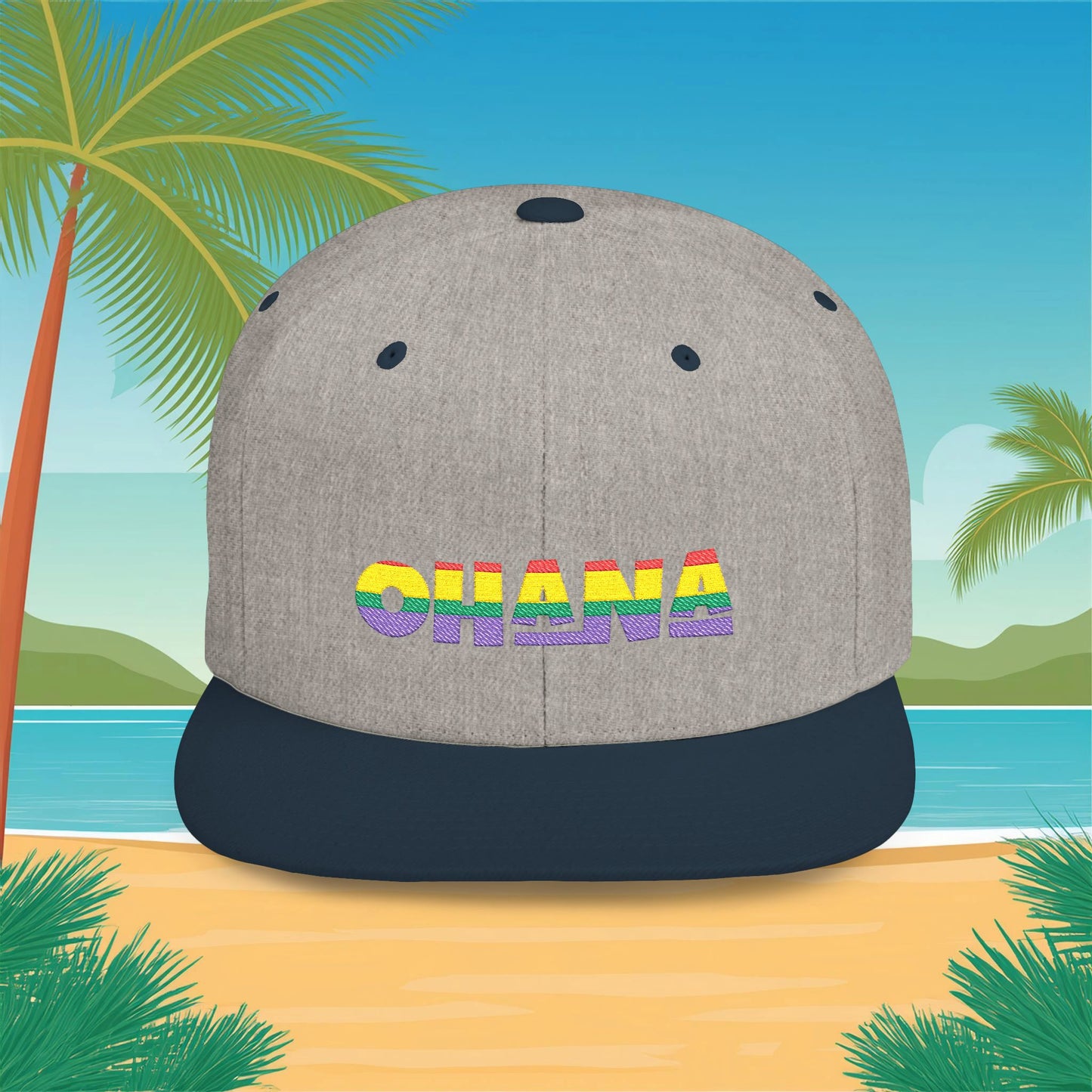 Rainbow Ohana Flat Bill Snapback