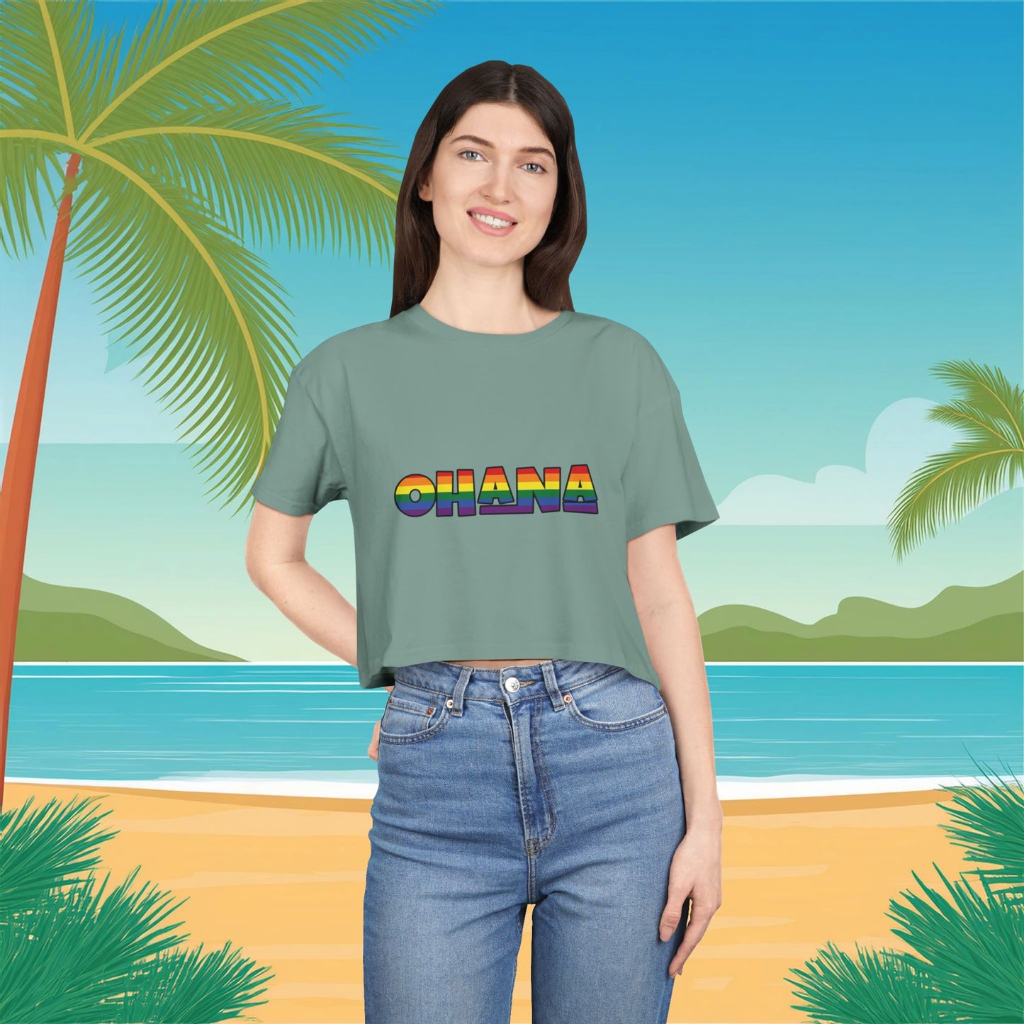 Rainbow Ohana Women's Crop Tee