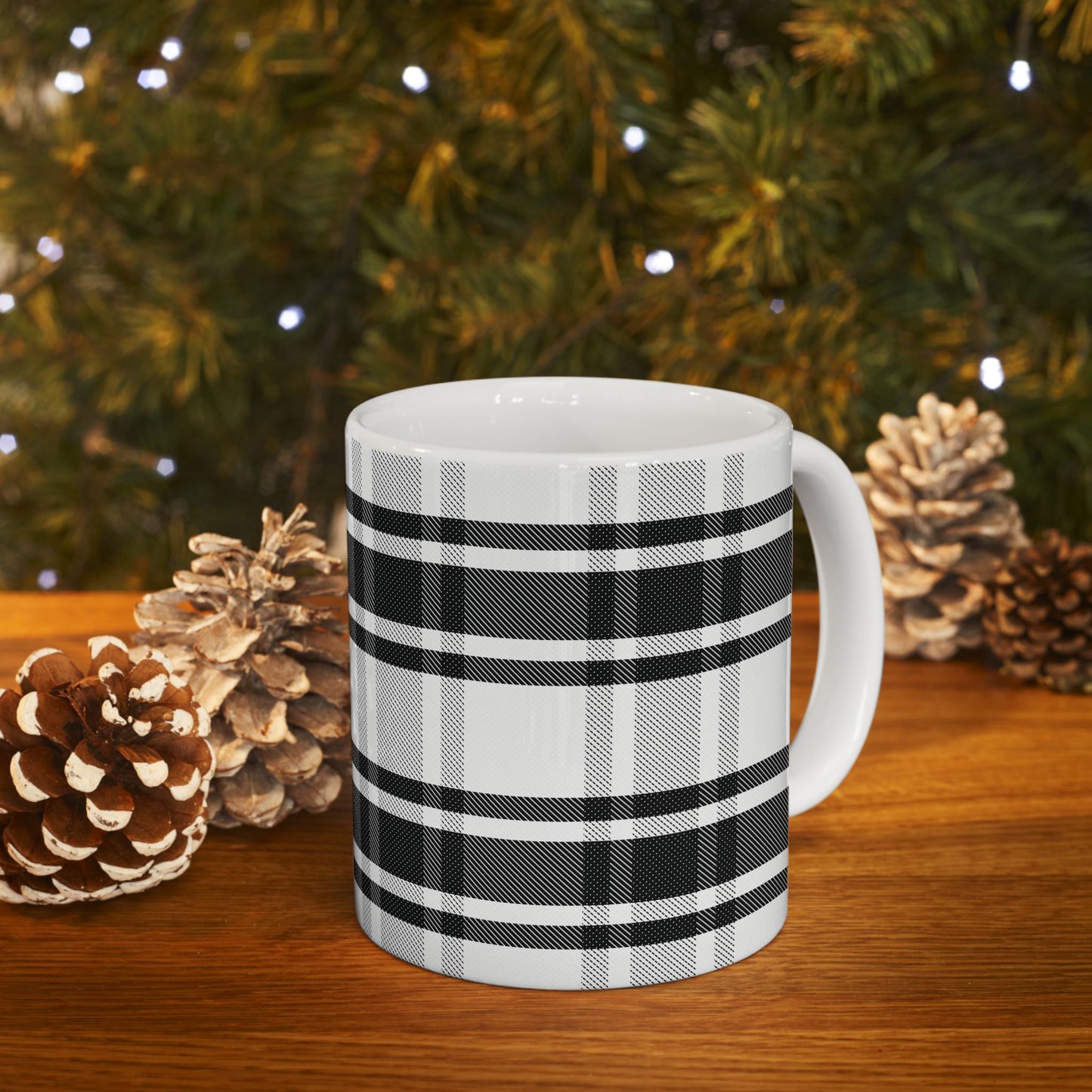 Black & White Plaid Ceramic Mug (11oz/15oz)