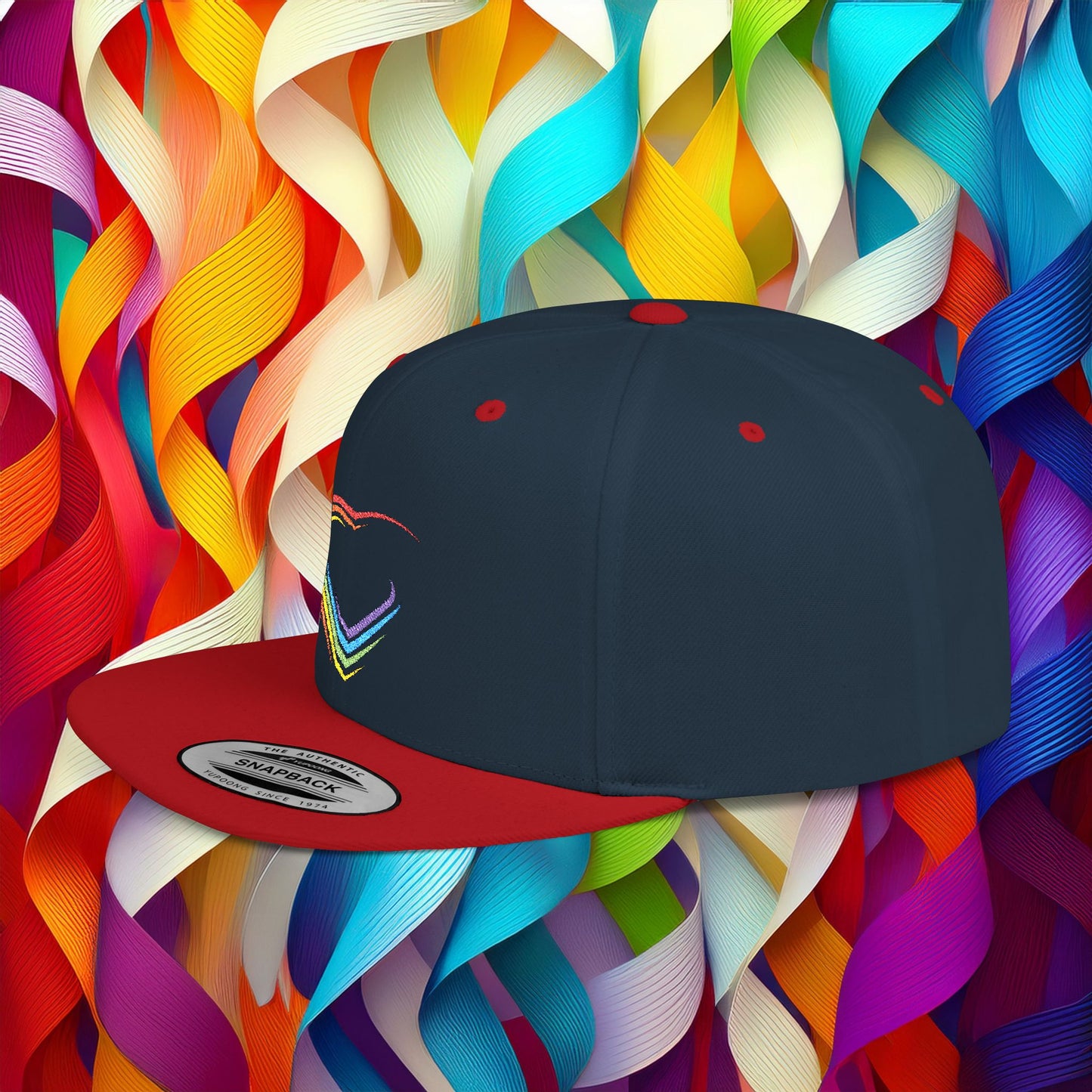 Rainbow Heart Flat Bill Snapback