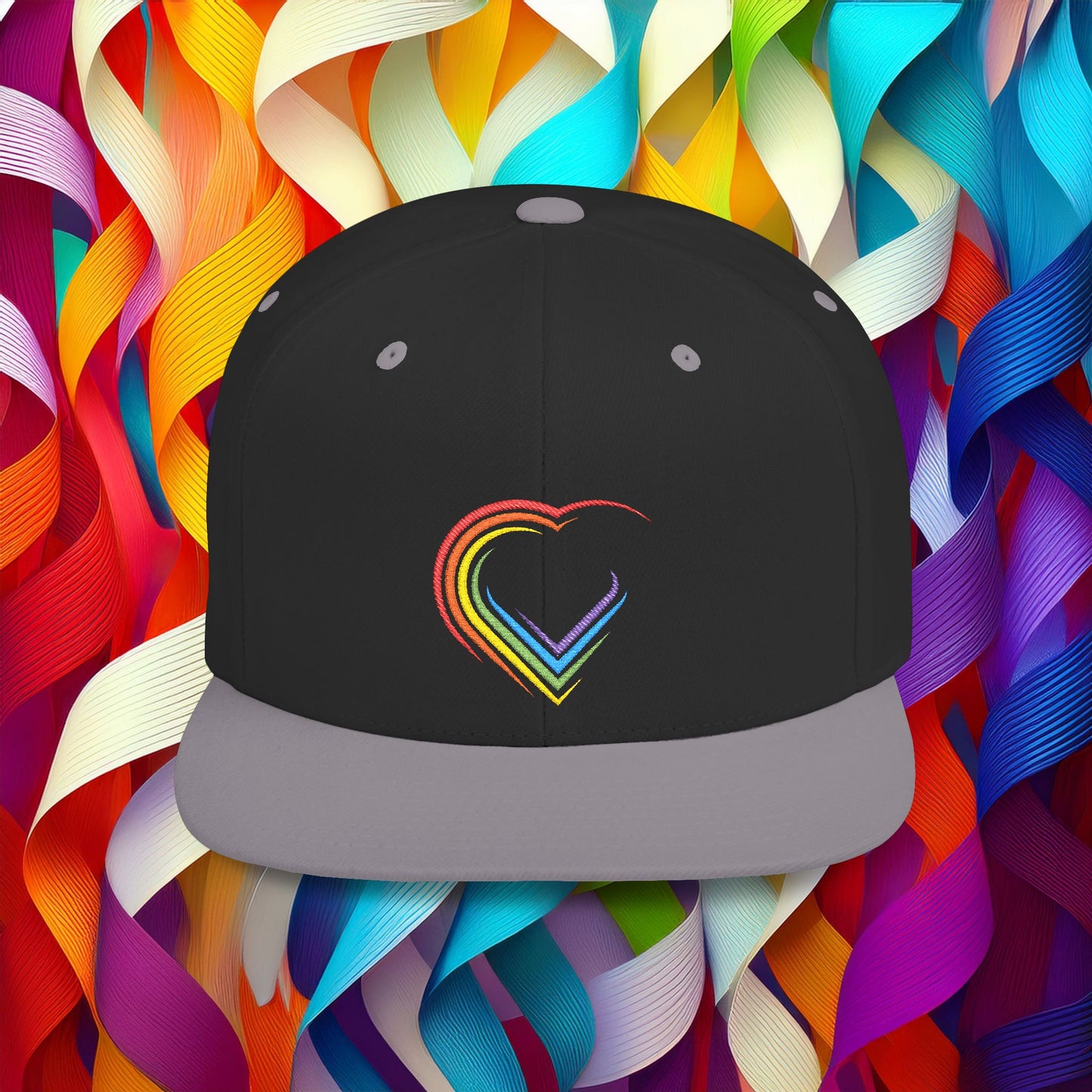 Rainbow Heart Flat Bill Snapback