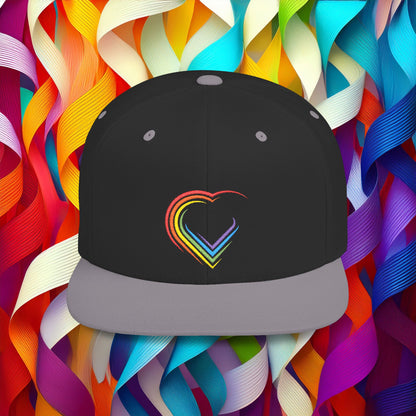Rainbow Heart Flat Bill Snapback