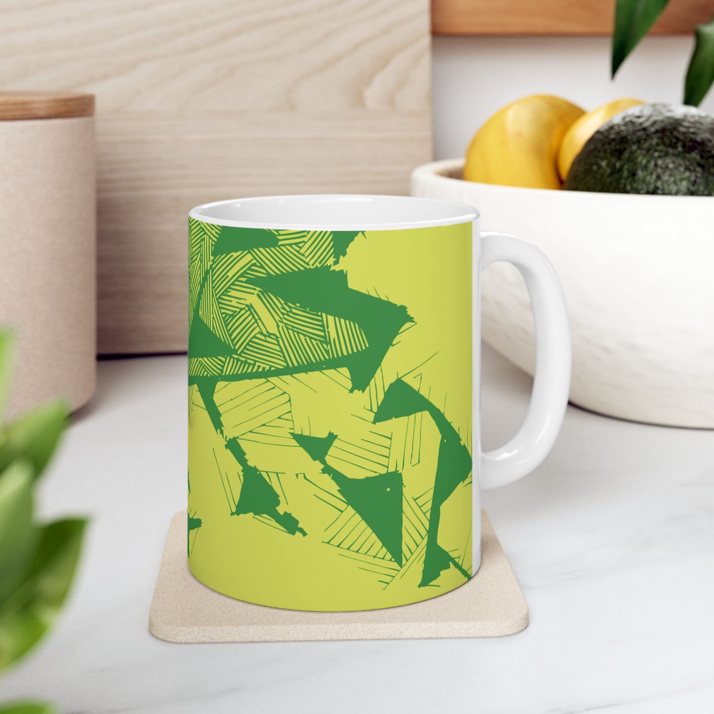 Electric Green and Gold Retro Newcastle Ceramic Mug, (11oz, 15oz)