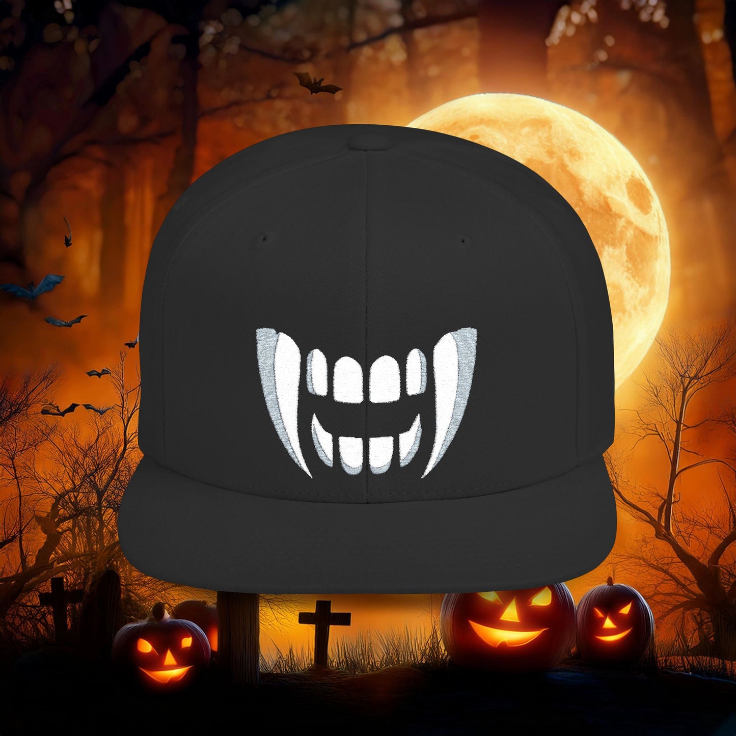 Vampire Teeth Flat Bill Snapback
