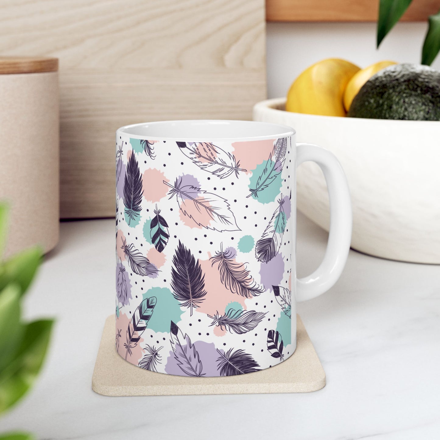 Feather Watercolor Ceramic Mug (11oz/15/oz)