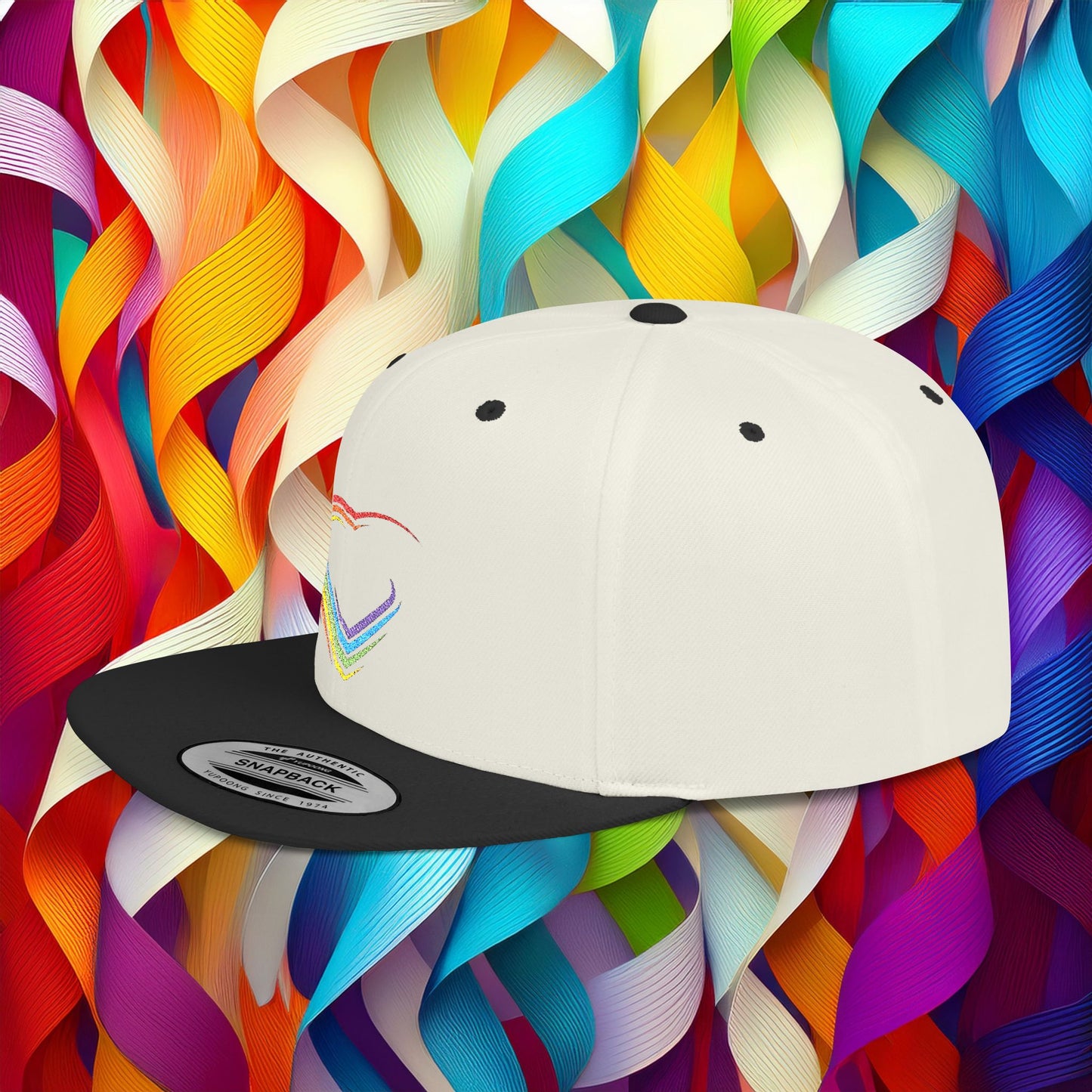 Rainbow Heart Flat Bill Snapback