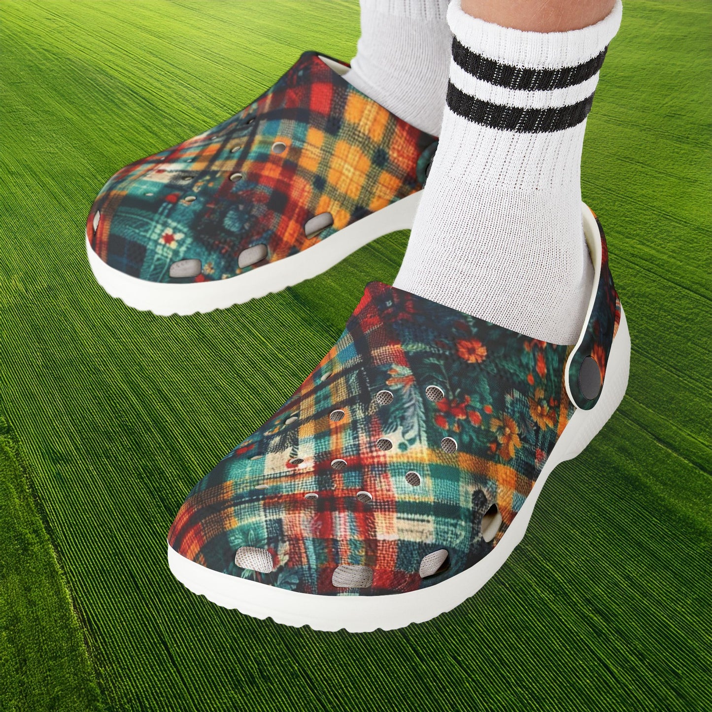 Floral Plaid Kid's Foam Clogs