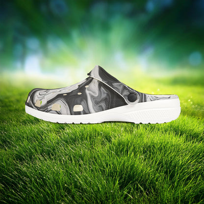 Black and White Marble Pattern Foam Clogs