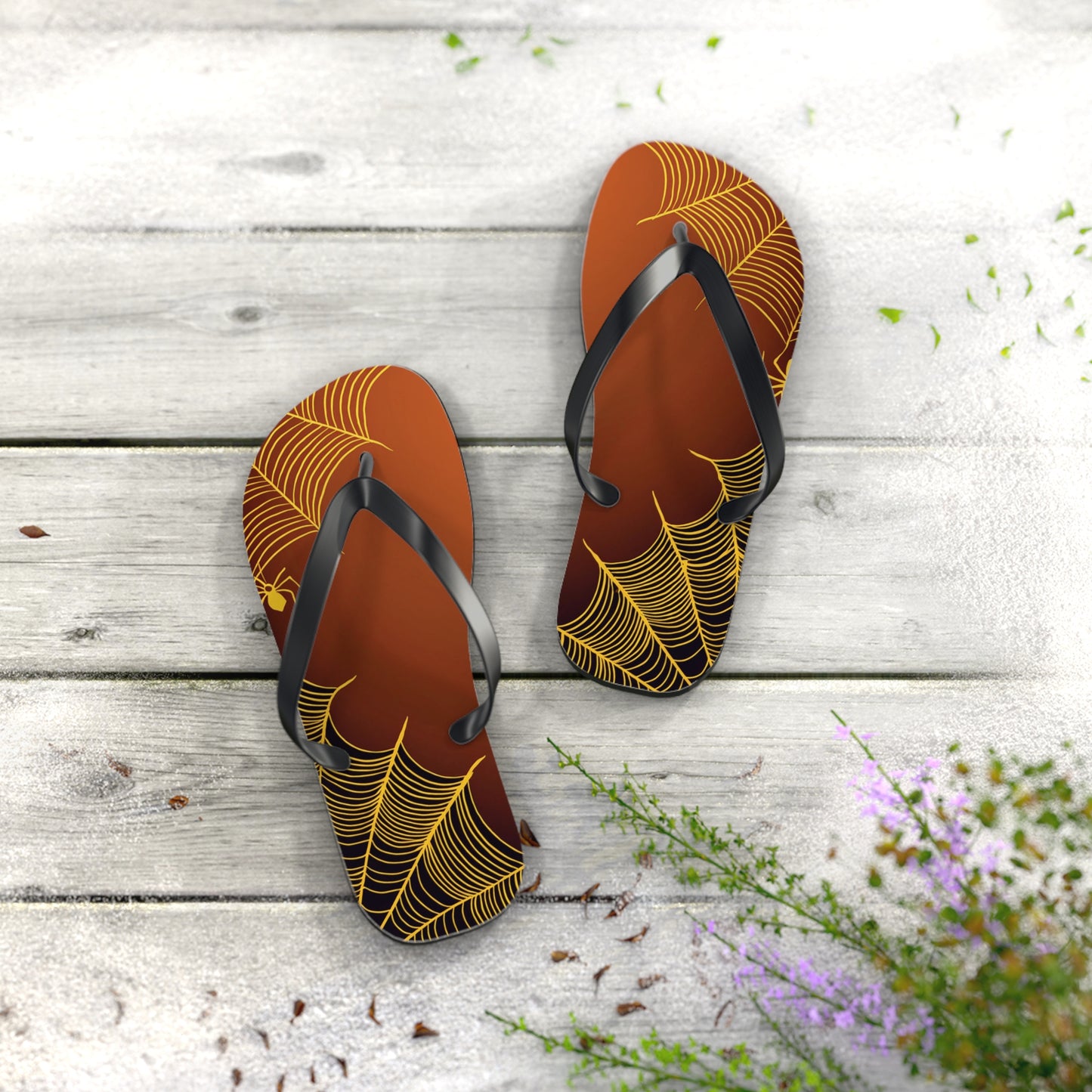 Orange Spider Web Flip Flops