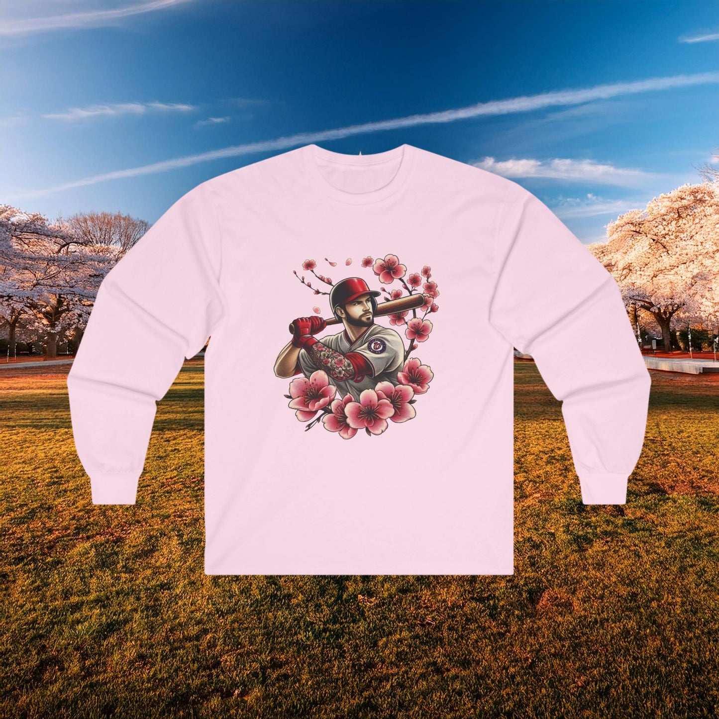 Washington Baseball Cherry Blossom Player Long Sleeve Tee