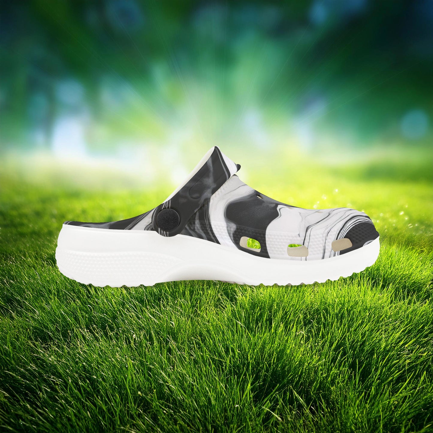 Black and White Marble Pattern Kid's Foam Clogs