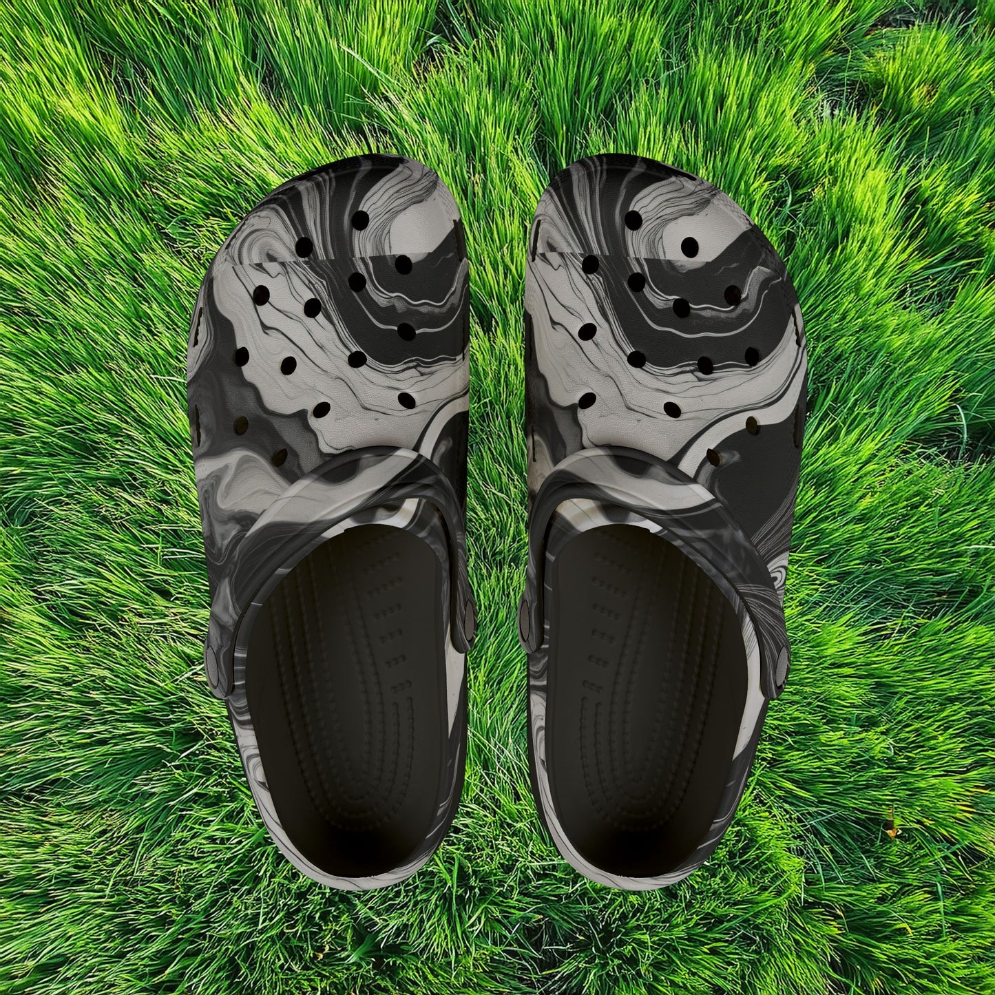 Black and White Marble Pattern Foam Clogs