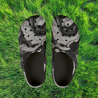 Black and White Marble Pattern Foam Clogs