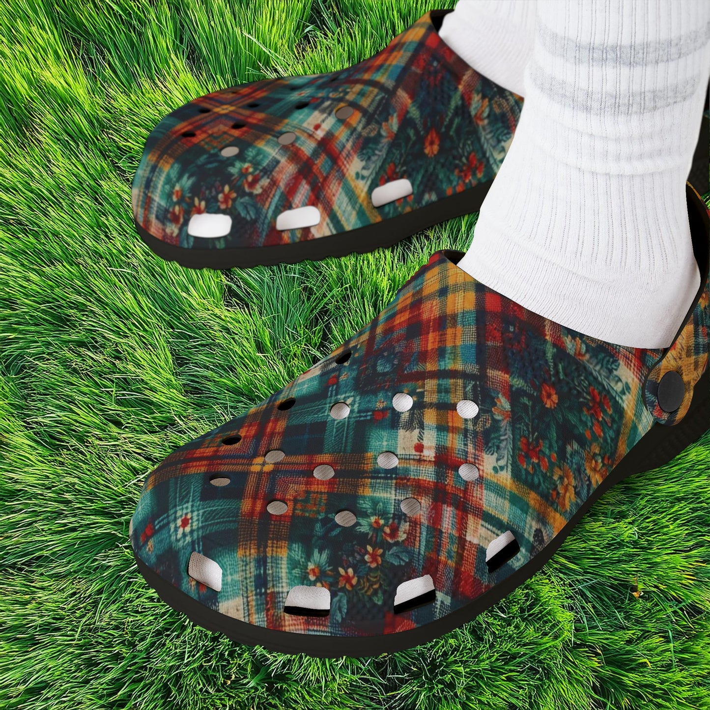 Floral Plaid Foam Clogs