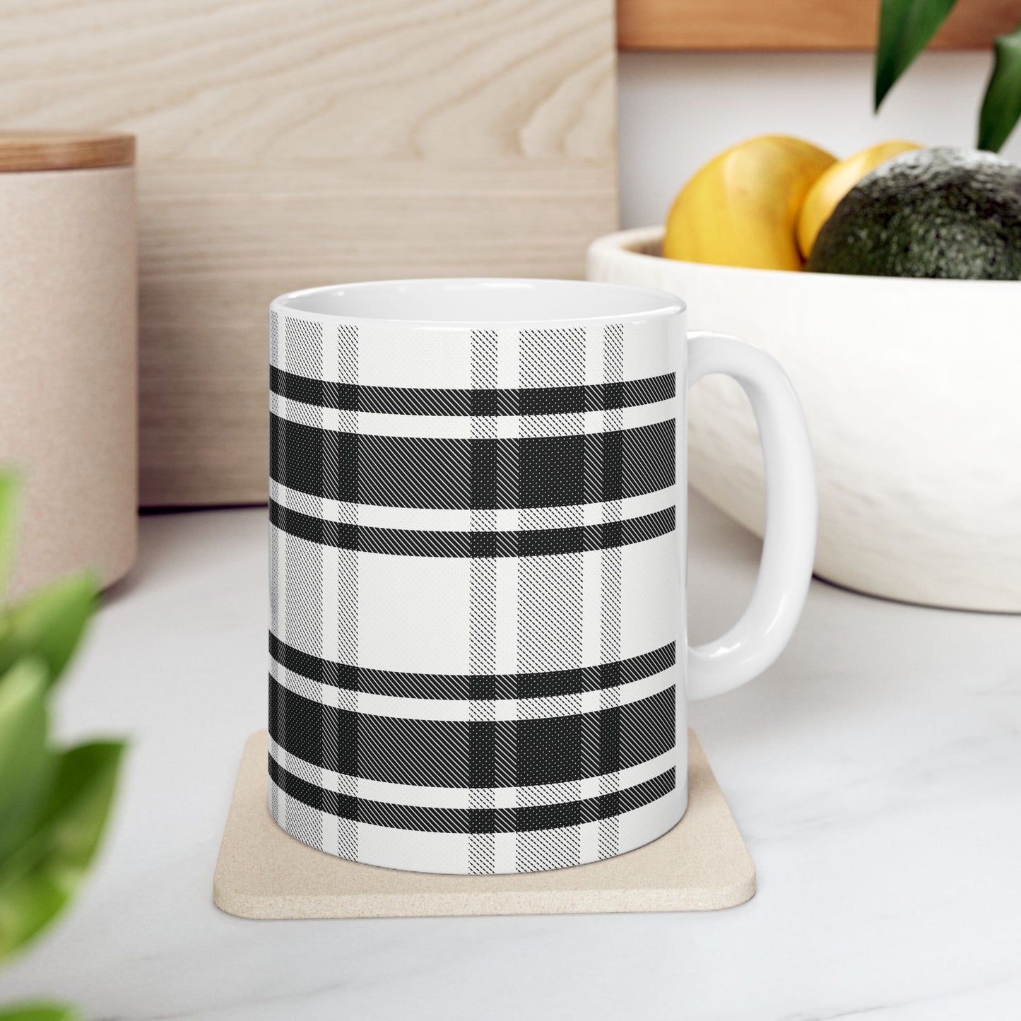 Black & White Plaid Ceramic Mug (11oz/15oz)