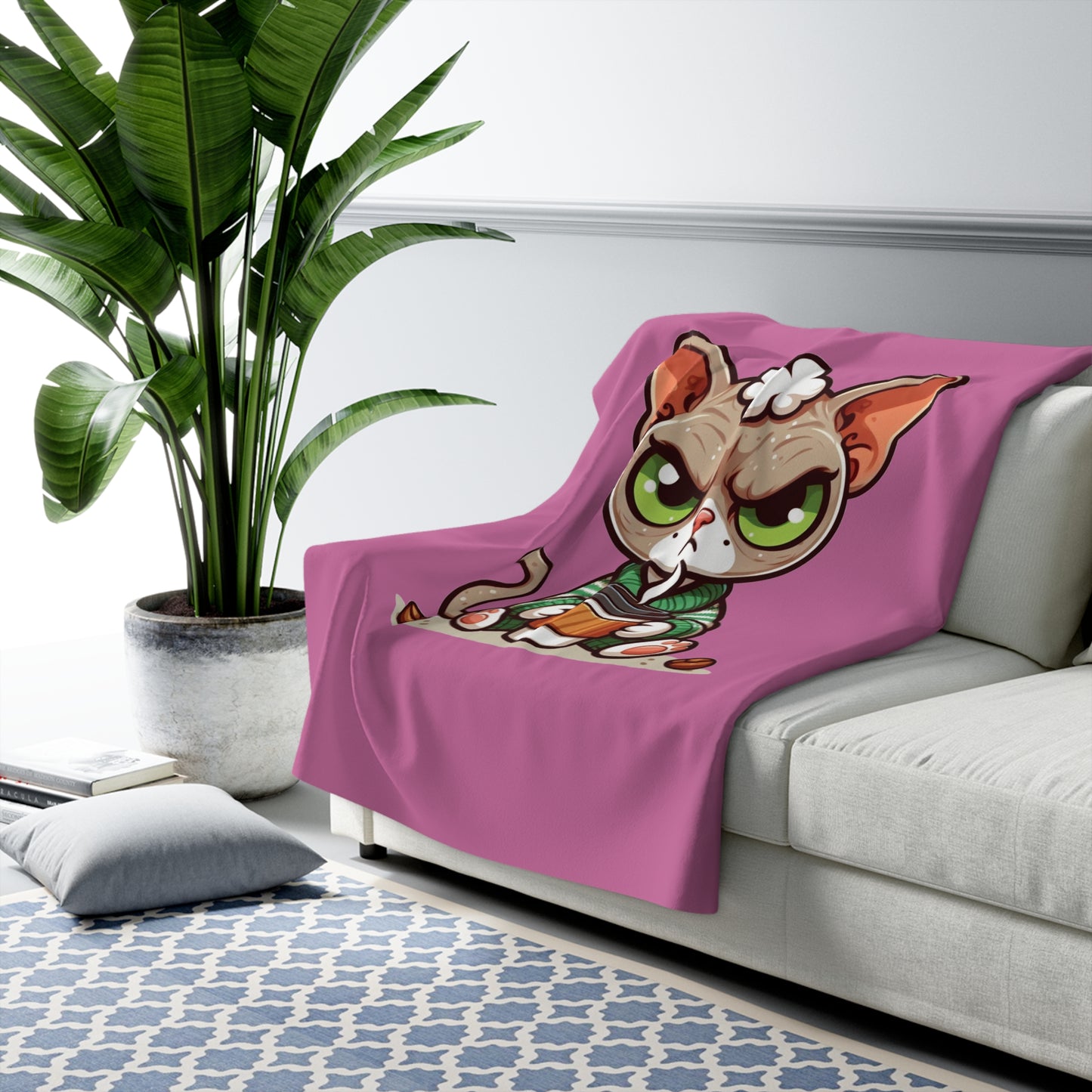 Cranky Cat Sherpa Fleece Blanket