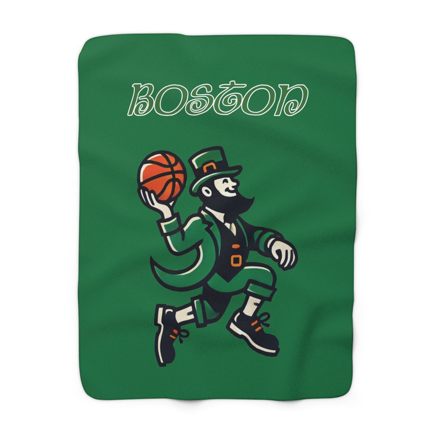 Boston Basketball Logo Sherpa Fleece Blanket