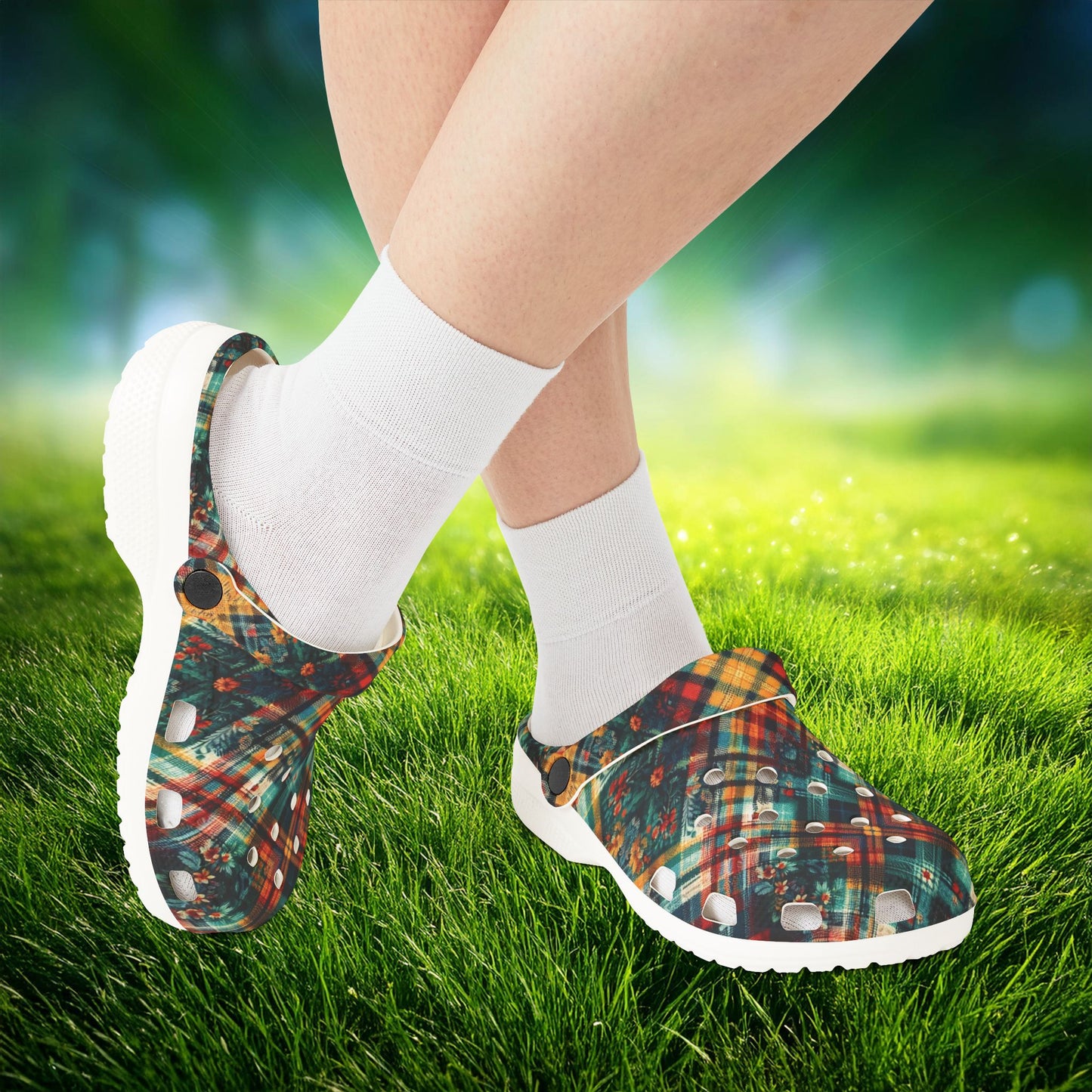 Floral Plaid Foam Clogs