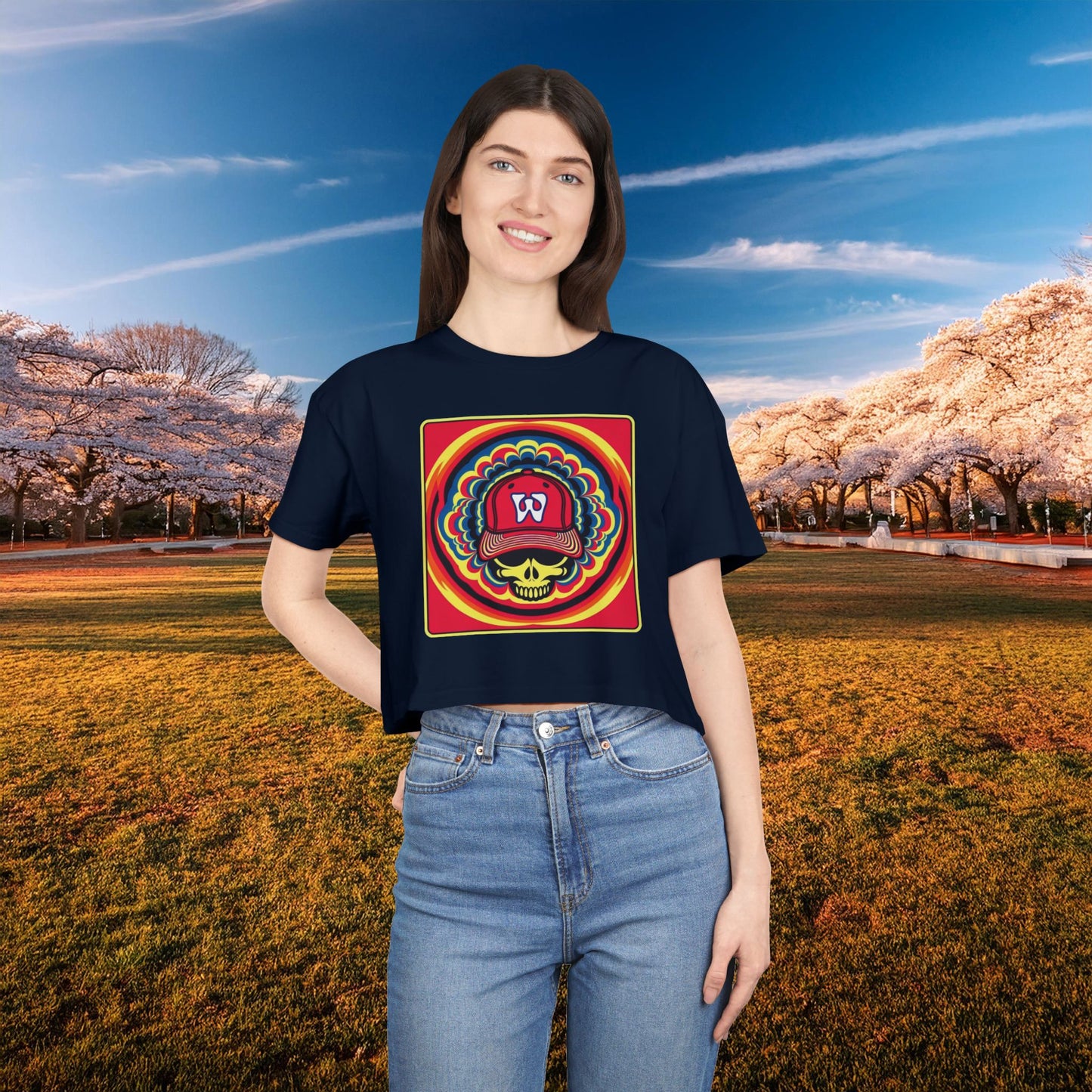 Psychedelic Funky W Skull Women's Crop Tee