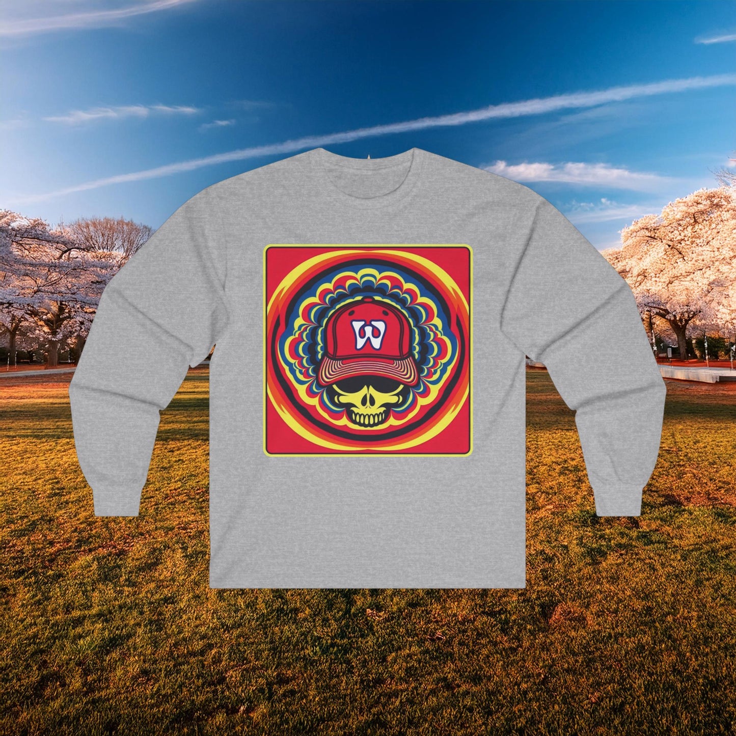 Psychedelic Funky W Skull Long Sleeve Tee