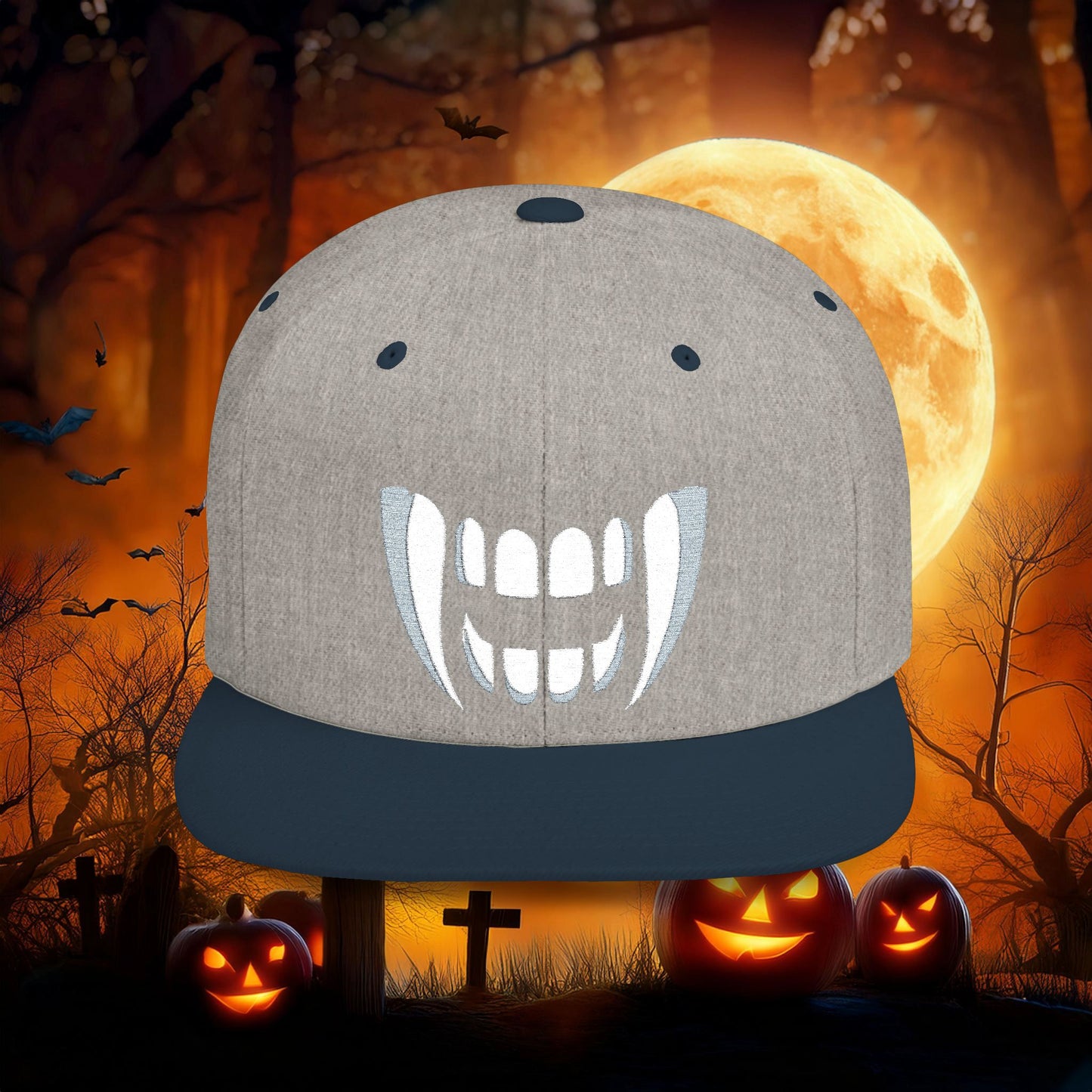 Vampire Teeth Flat Bill Snapback