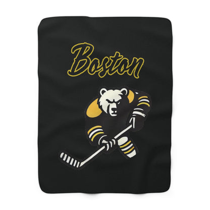 Boston Hockey Bear Sherpa Fleece Blanket