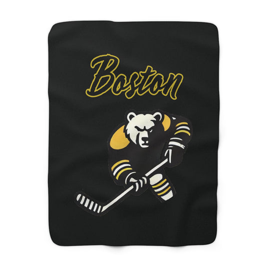 Boston Hockey Bear Sherpa Fleece Blanket