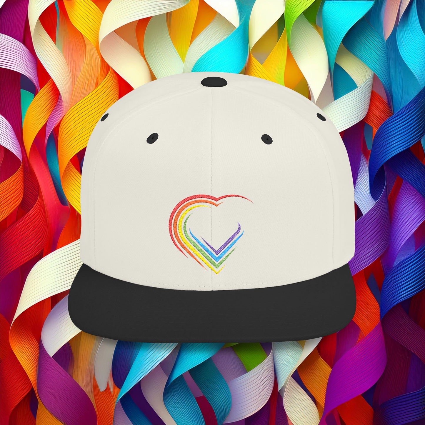Rainbow Heart Flat Bill Snapback
