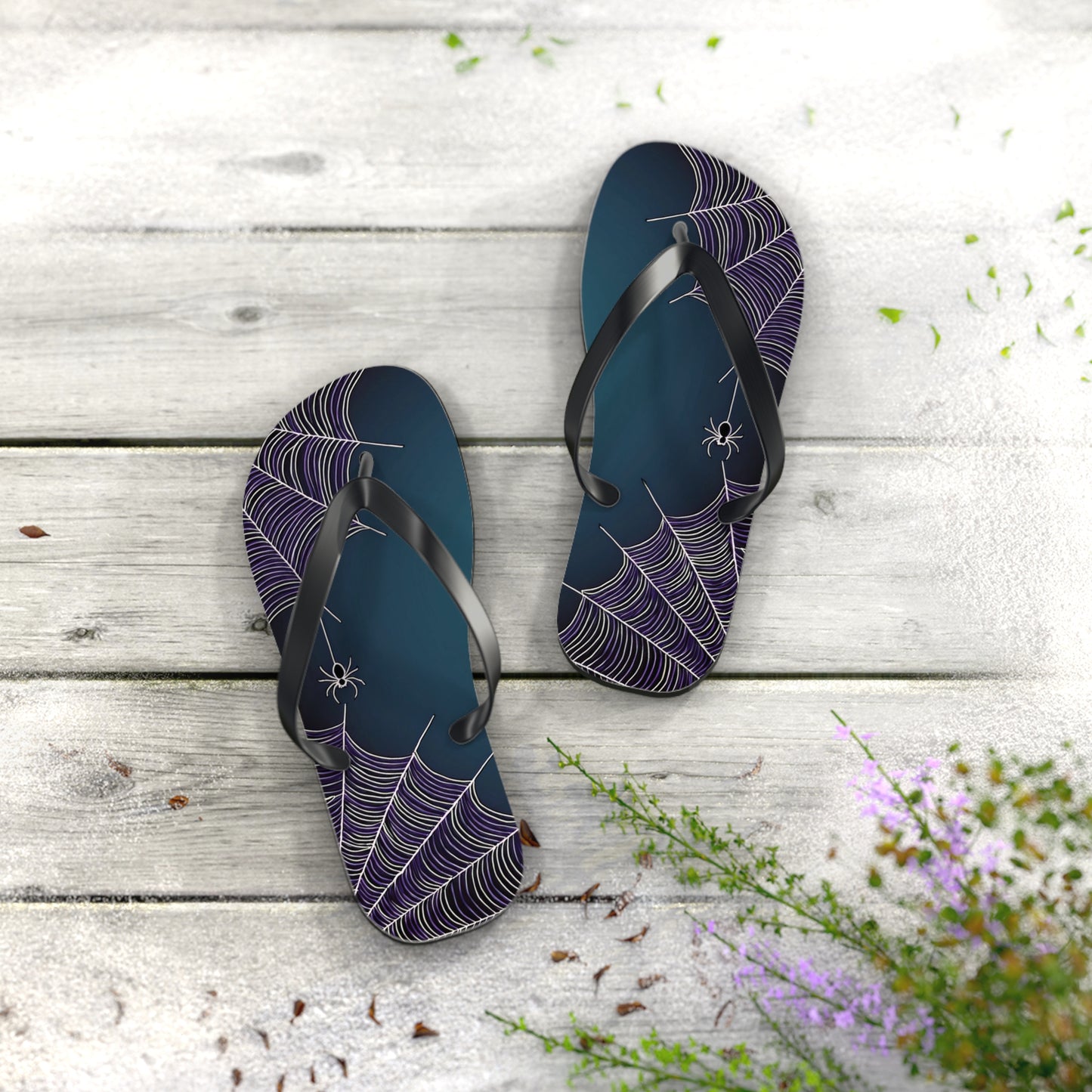 Blue Spider Web Flip Flops
