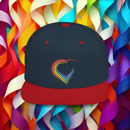 Rainbow Heart Flat Bill Snapback