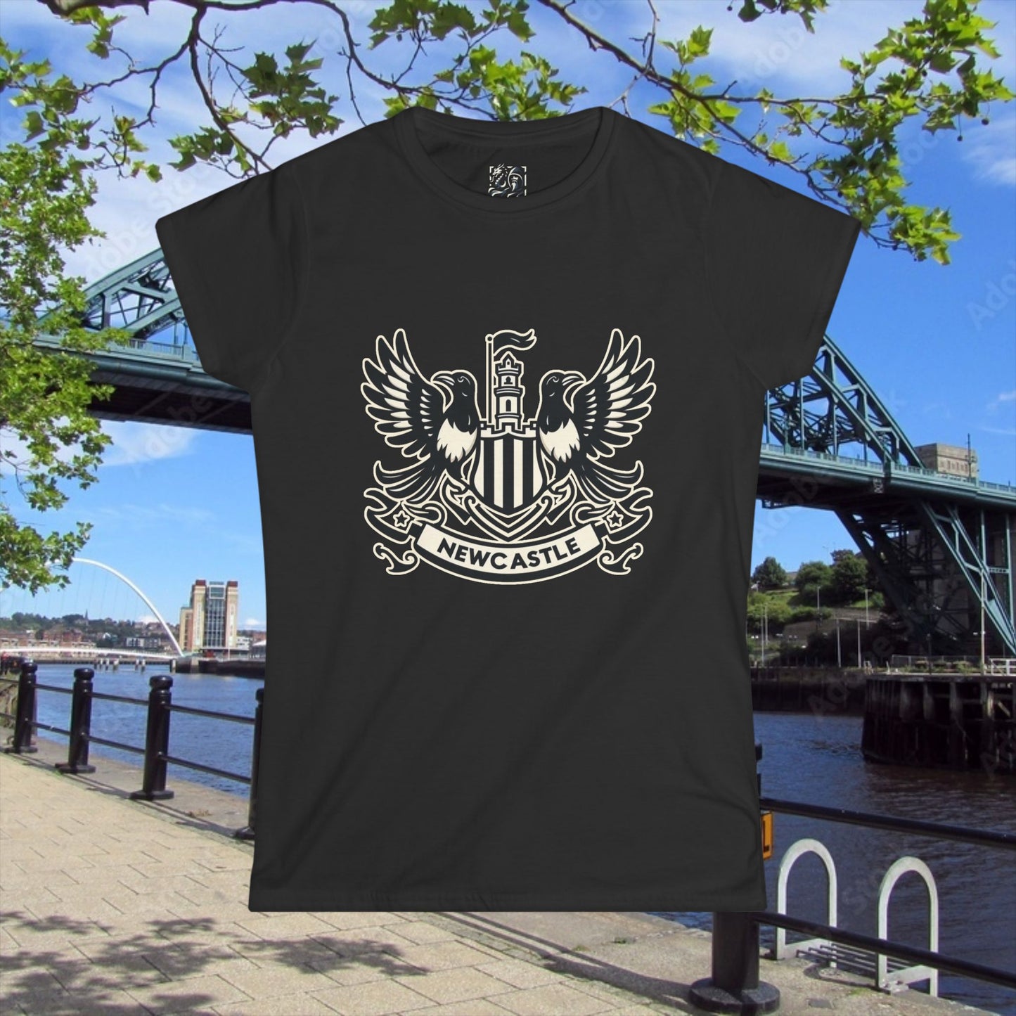 Newcastle United B&W Crest Women's Softstyle Tee