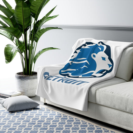 Detroit Football Blue Logo Sherpa Fleece Blanket