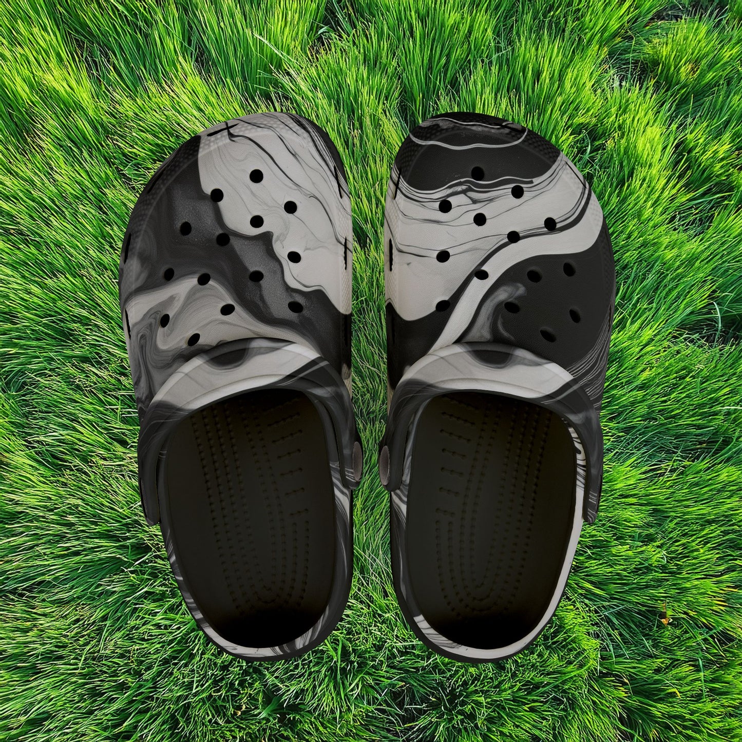 Black and White Marble Pattern Kid's Foam Clogs